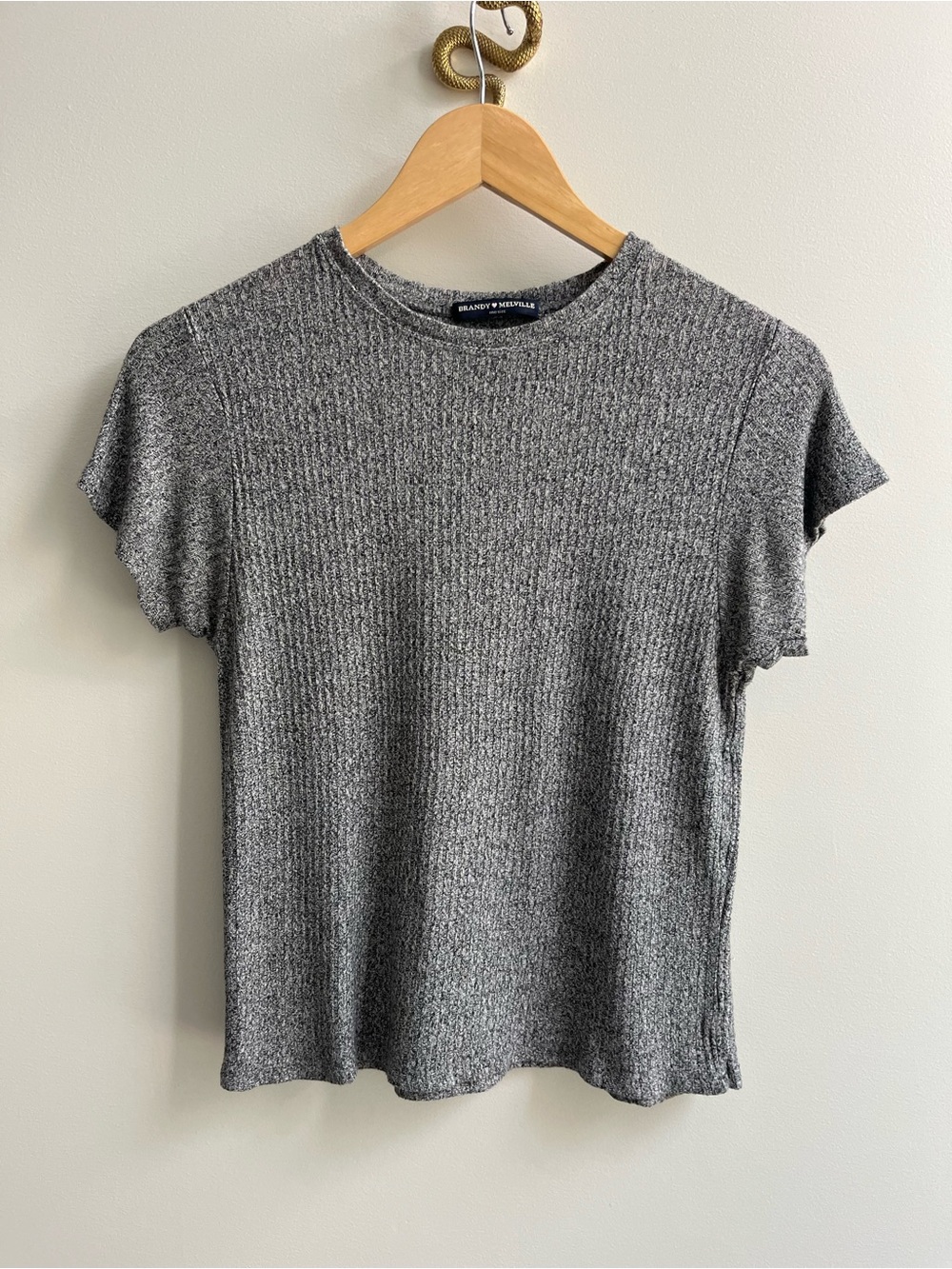 Brandy Melville Gray Melange Short Sleeve Ribbed Knit Tee One Size